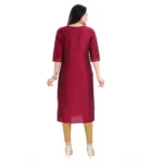 Women's 3/4th Sleeve Silk Blend Tunic Long Kurti (Majenta)