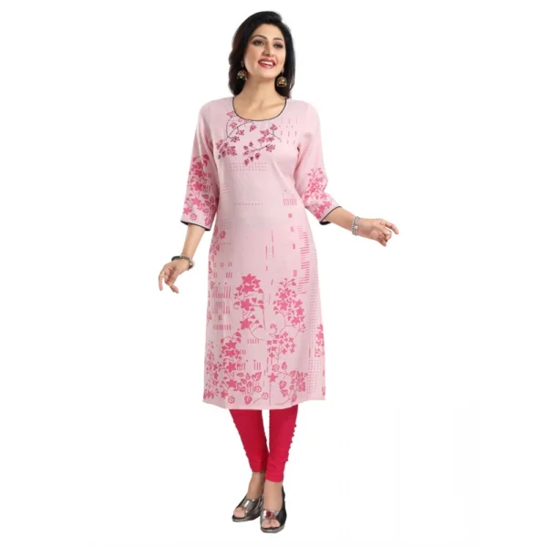 Women's 3/4th Sleeve Viscose Blend Tunic Long Kurti (Pink)