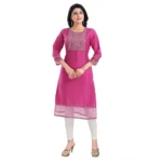 Women's 3/4th Sleeve Silk Blend Tunic Long Kurti (Purple)