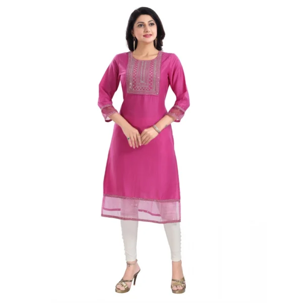 Women's 3/4th Sleeve Silk Blend Tunic Long Kurti (Purple)