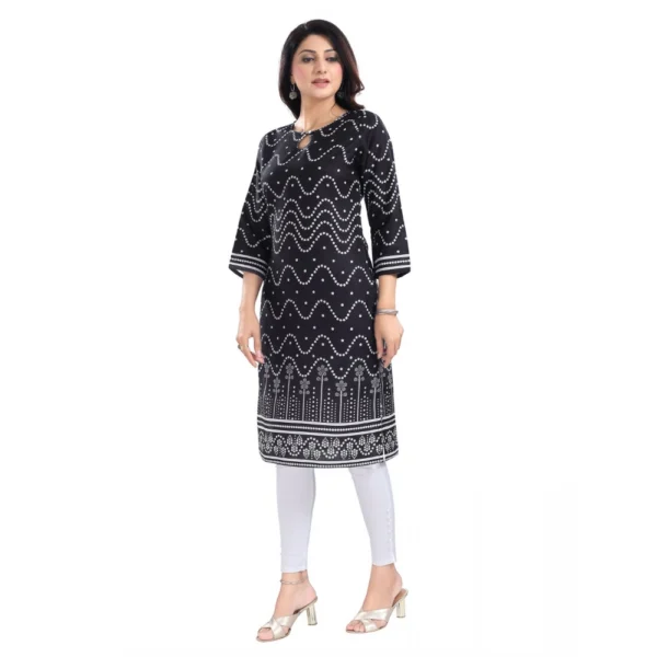 Women's 3/4th Sleeve Cotton Blend Tunic Long Kurti (Black)