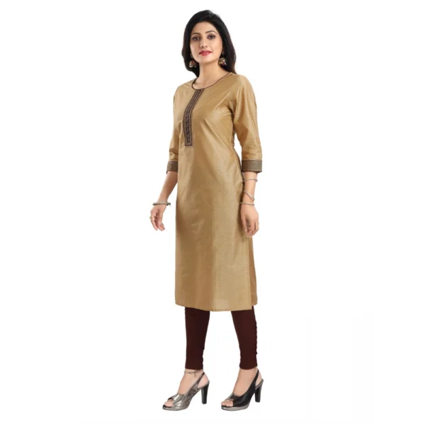 Women's 3/4th Sleeve Silk Blend Tunic Long Kurti (Beige)
