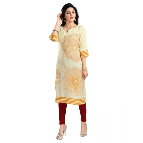 Women's 3/4th Sleeve Viscose Blend Tunic Long Kurti (Yellow)
