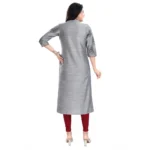 Women's 3/4th Sleeve Silk Blend Tunic Long Kurti (Grey)