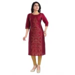 Women's 3/4th Sleeve Silk Blend Tunic Long Kurti (Majenta)