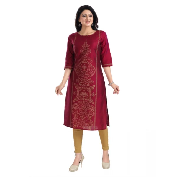 Women's 3/4th Sleeve Silk Blend Tunic Long Kurti (Majenta)