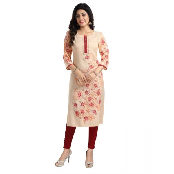 Women's 3/4th Sleeve Viscose Blend Tunic Long Kurti (Pink)