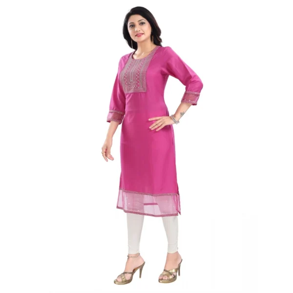 Women's 3/4th Sleeve Silk Blend Tunic Long Kurti (Purple)