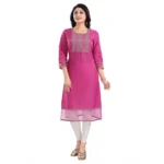 Women's 3/4th Sleeve Silk Blend Tunic Long Kurti (Purple)