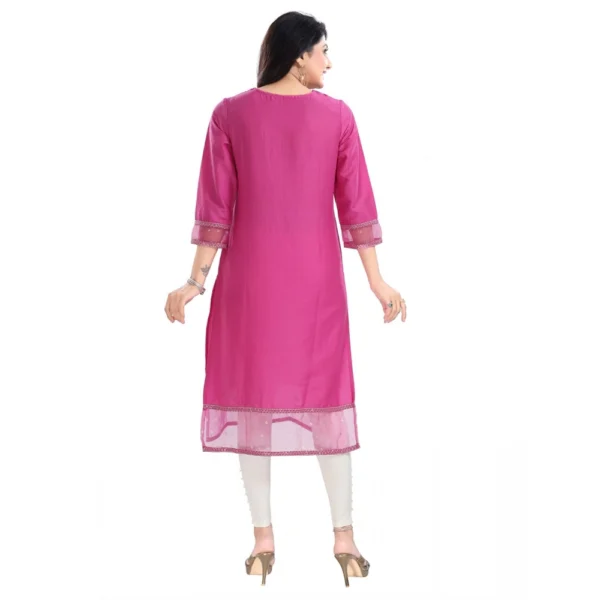 Women's 3/4th Sleeve Silk Blend Tunic Long Kurti (Purple)