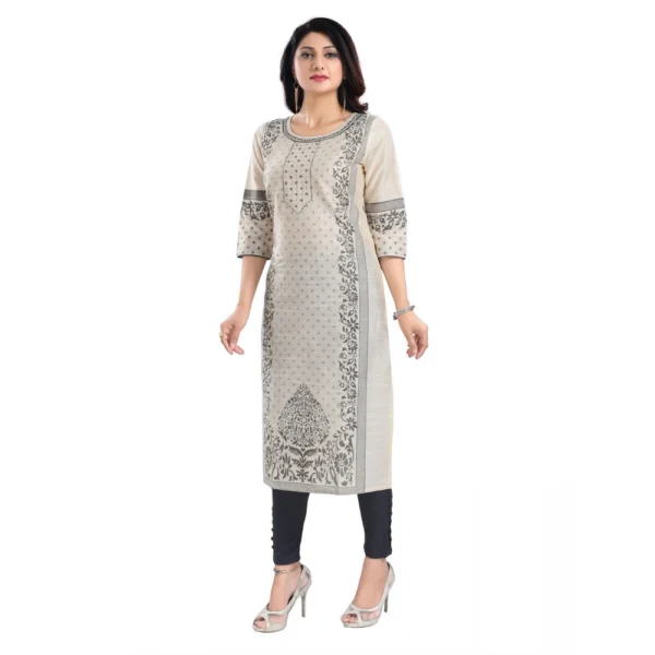 Women's 3/4th Sleeve Silk Blend Tunic Long Kurti (Beige)