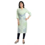 Women's 3/4th Sleeve Viscose Blend Tunic Long Kurti (Green)