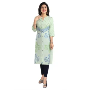 Women's 3/4th Sleeve Viscose Blend Tunic Long Kurti (Green)