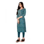 Women's Rayon Foil Printed Straight Kurti (SkyGreen)