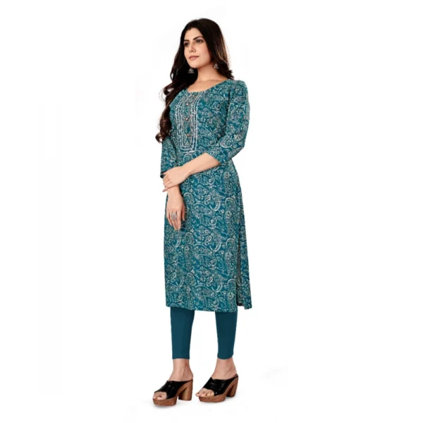 Women's Rayon Foil Printed Straight Kurti (SkyGreen)