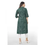 Women's Cotton Embroidery Straight Kurti (Green)