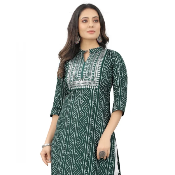 Women's Cotton Embroidery Straight Kurti (Green)