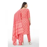 Women's Cotton Printed Straight Kurti Set(Peach)