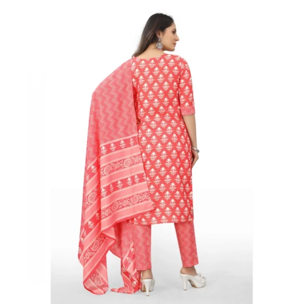 Women's Cotton Printed Straight Kurti Set(Peach)