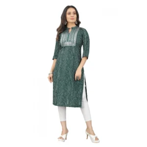 Women's Cotton Embroidery Straight Kurti (Green)