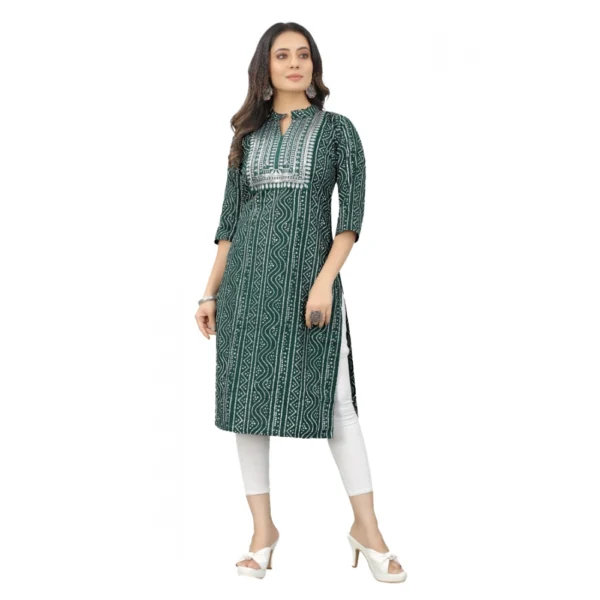 Women's Cotton Embroidery Straight Kurti (Green)
