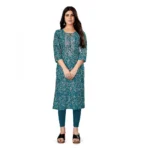 Women's Rayon Foil Printed Straight Kurti (SkyGreen)