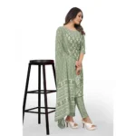Women's Cotton Printed Straight Kurti Set(Pista)