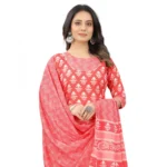 Women's Cotton Printed Straight Kurti Set(Peach)