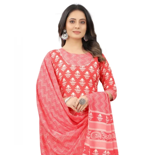 Women's Cotton Printed Straight Kurti Set(Peach)