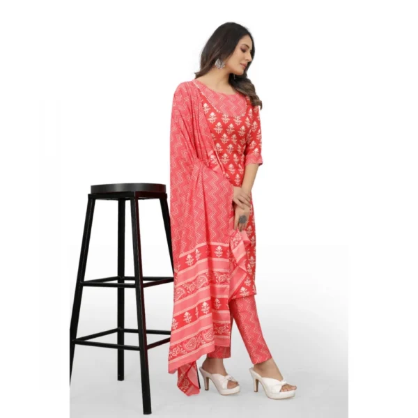 Women's Cotton Printed Straight Kurti Set(Peach)