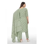 Women's Cotton Printed Straight Kurti Set(Pista)