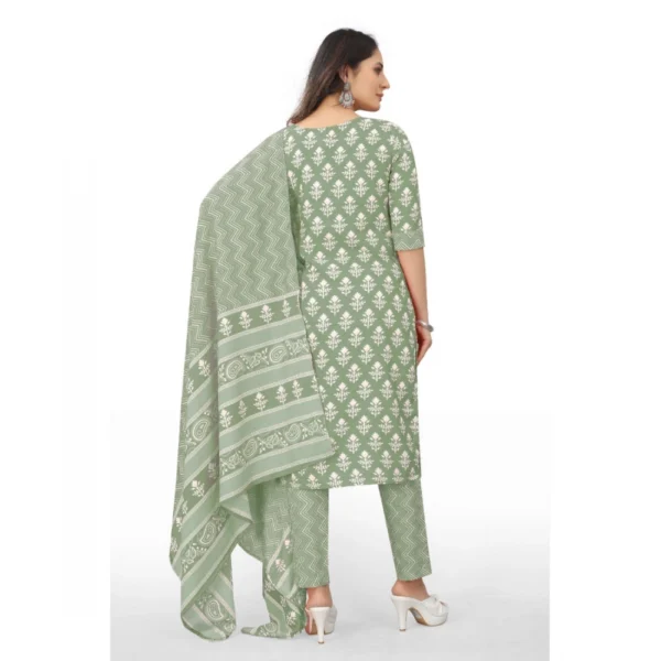 Women's Cotton Printed Straight Kurti Set(Pista)
