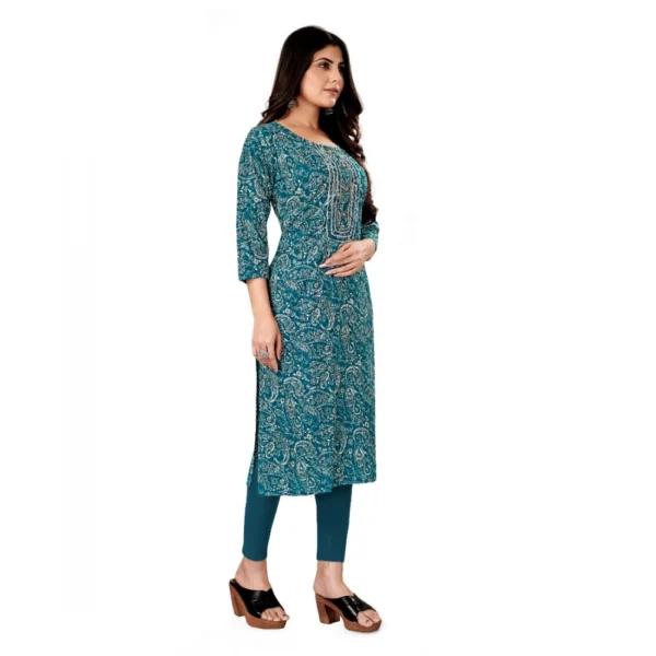 Women's Rayon Foil Printed Straight Kurti (SkyGreen)