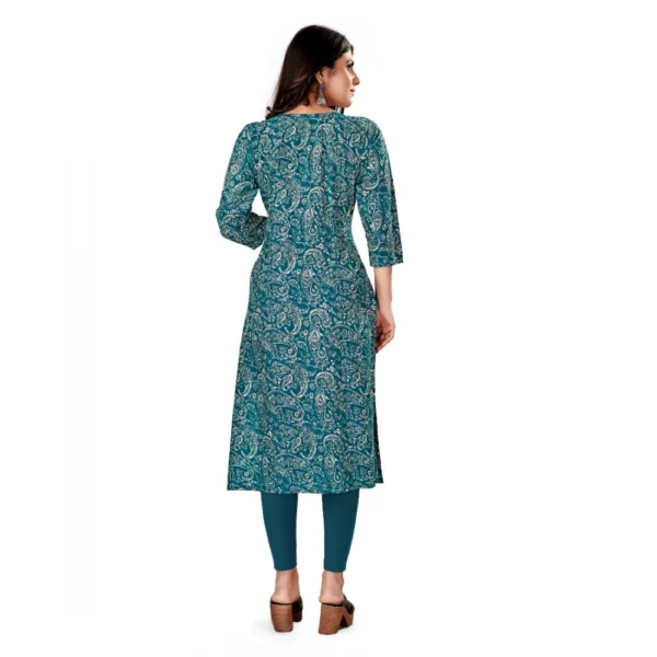 Women's Rayon Foil Printed Straight Kurti (SkyGreen)