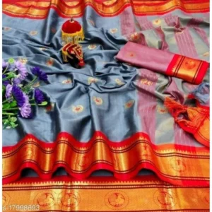 Women's Soft Cotton Peocock Motif Printed Sarees (Grey, 5-6 Mtrs)