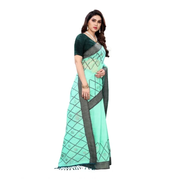 Women's Slub Cotton Mukaish Work Printed Sarees (Rama Blue, 5-6 Mtrs)