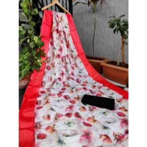 Women's Kota Doria Digital Printed Sarees (Red, 5-6 Mtrs)