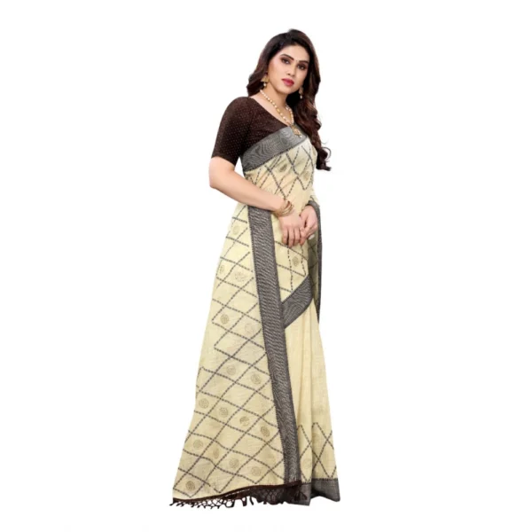 Women's Slub Cotton Mukaish Work Printed Sarees (Yellow, 5-6 Mtrs)