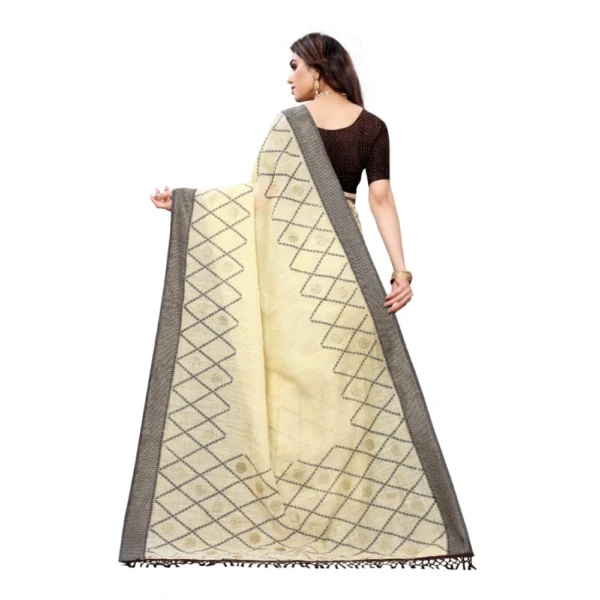 Women's Slub Cotton Mukaish Work Printed Sarees (Yellow, 5-6 Mtrs)