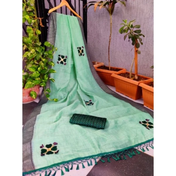 Women's Cotton Woven Printed Sarees (Rama, 5-6 Mtrs)