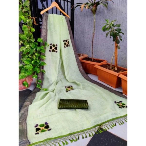 Women's Cotton Woven Printed Sarees (Mehdi Green, 5-6 Mtrs)