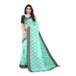 Women's Slub Cotton Mukaish Work Printed Sarees (Rama Blue, 5-6 Mtrs)