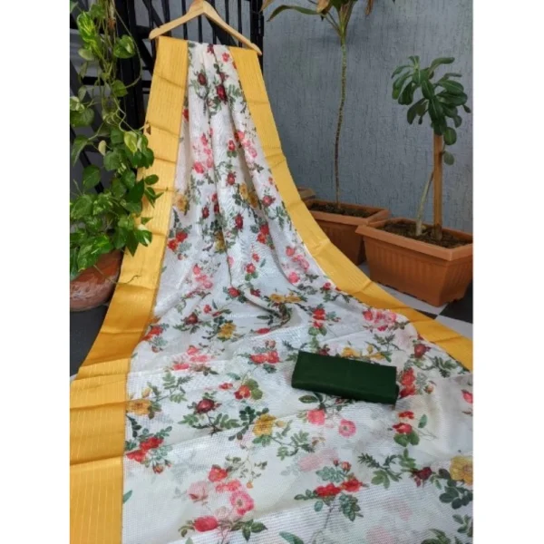 Women's Kota Doria Digital Printed Sarees (Mustard, 5-6 Mtrs)