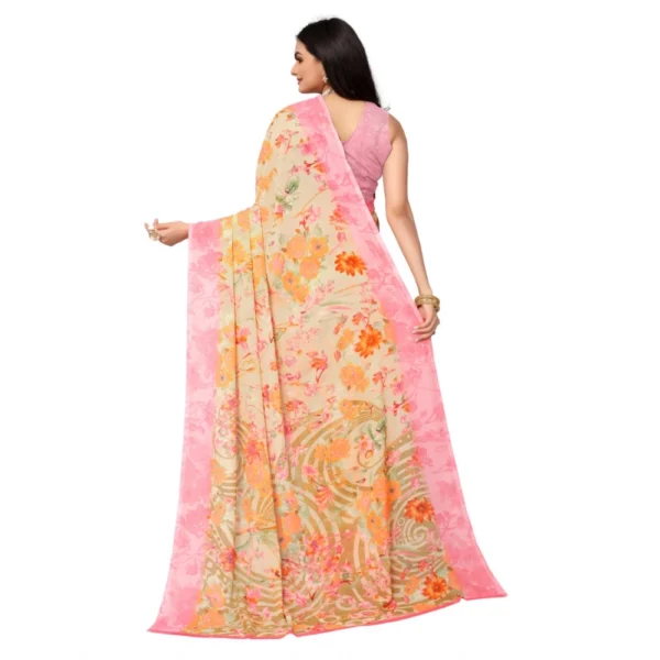 Women's Renial Georgette Floral Printed Sarees (Pink, 5-6 Mtrs)