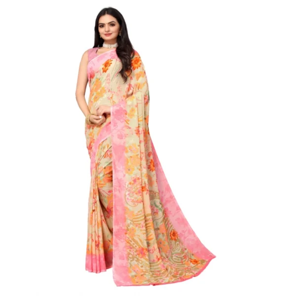 Women's Renial Georgette Floral Printed Sarees (Pink, 5-6 Mtrs)