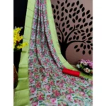 Women's Kota Doria Digital Printed Sarees (Lemon Green, 5-6 Mtrs)