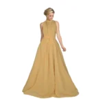 Women's Georgette Western Wear Flare Long Gown (Chiku)