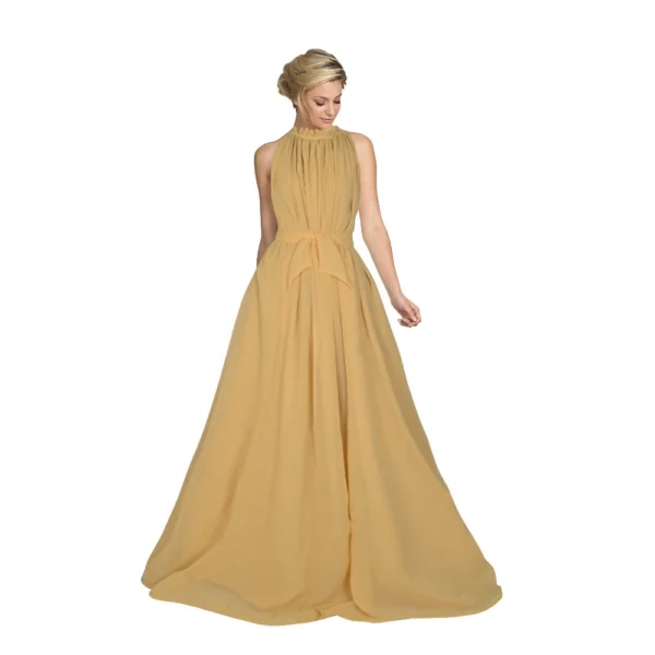 Women's Georgette Western Wear Flare Long Gown (Chiku)
