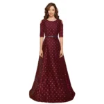 Generic Women's Jquared with Taffeta Silk Western Wear Flare Long Gown (Maroon)