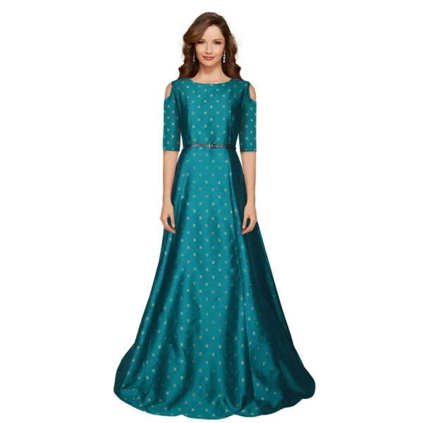 Generic Women's Jquared with Taffeta Silk Western Wear Flare Long Gown (Sea Green)